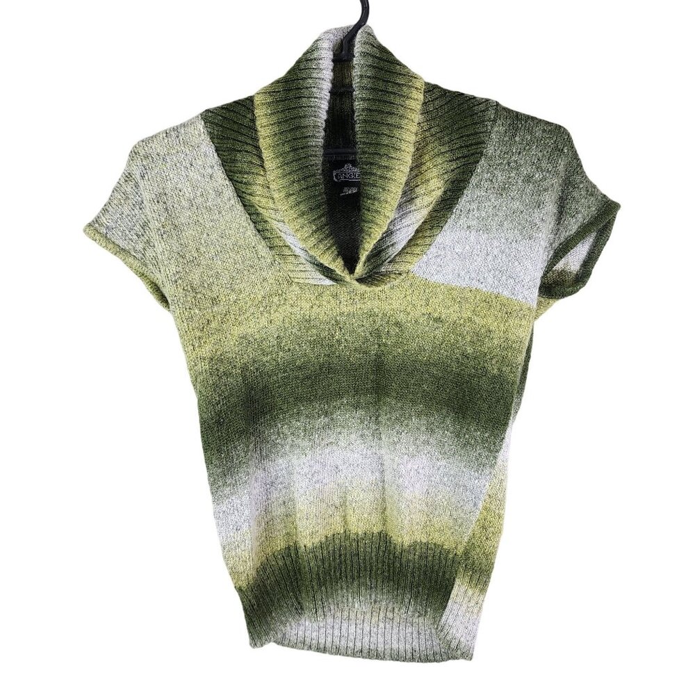 Womens Green & Grey Striped Knit Sweater By Angie Short Sleeve Cowl Neck Size L
